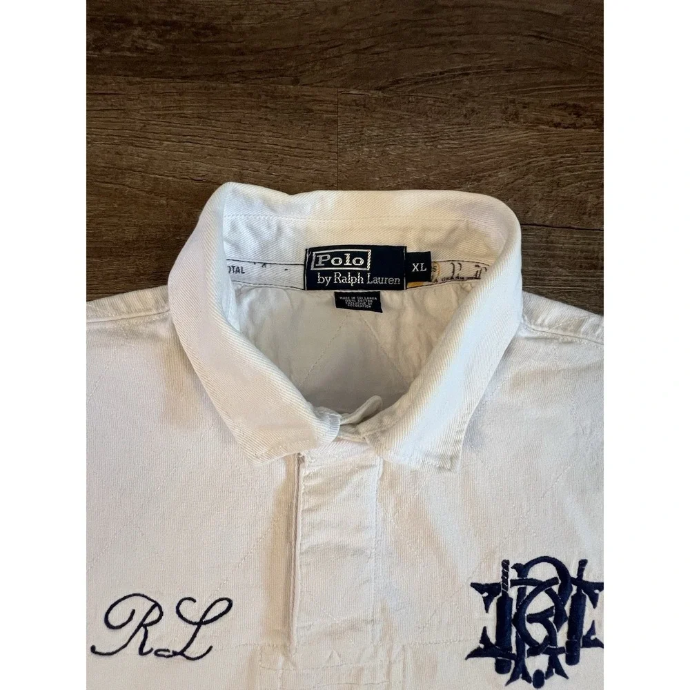 Rare Vintage POLO RALPH LAUREN Spell Out Scribble Polo Shirt 90s‎  White XL B29
